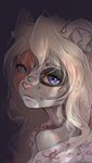 anthro blind_eye blue_eyes clothed clothing ear_piercing eyebrows felid female freckles_(nukepone) fur grey_body grey_eyebrows grey_fur hair heterochromia looking_at_viewer mammal multicolored_body multicolored_fur piercing pink_nose shirt solo topwear welive white_hair