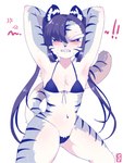 3:4 angry anthro black_hair bodily_fluids bra clenched_teeth clothing countershading cross-popping_vein dark_sclera felid female hair hi_res mammal matmat pantherine simple_background solo sulgi.b_(matmat) tears teeth tiger underwear