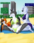 4:5 absurd_res alice_(gotadraw) animal_crossing anthro apple_inc. arctic_wolf arm_tuft beach bedding bikini blanket blue_eyes breasts building canid canine canis cellphone city city_background cleavage clothed clothing countershade_face countershade_legs countershade_neck countershade_torso countershading electronics english_text feet female food fox frown gloves_(marking) gotadraw group head_tuft hi_res iphone mammal markings musk navel nintendo phone red_fox sand sandwich_(food) shoulder_tuft siren_(apparatus) skyscraper smartphone smelly spread_legs spreading swimwear text text_message trio trisha_(gotadraw) true_fox tuft two-piece_swimsuit whitney_(animal_crossing) wolf yellow_eyes