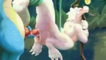 anthro anthro_on_anthro anthro_penetrated anthro_penetrating anthro_penetrating_anthro biped blue_body blush blush_lines chief_bonzo claws countershade_torso countershading crocodile crocodilian duo erection frogger genitals hi_res male male/male male_penetrated male_penetrating male_penetrating_male mythil_flower penetration penis penis_size_difference reptile scalie sex tail white_body