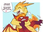 Rating: s
ID: 5601799
Date: 2025-05-27 06:45:41 -0400
Status: active
Score: 41
2020 4_fingers angry annoyed blaze_(catkitte) boltron_(catkitte) catkitte comic dialogue digital_media_(artwork) dragon duo english_text feral fingers hair horn hug love male mythological_creature mythological_scalie mythology pink_body pink_hair pink_scales punch red_body scales scalie seductive semi-anthro tail teeth text wings yellow_body yellow_scales post #5601799