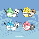 amayakasuneko ambiguous_gender dessert domestic_cat eyes_closed felid feline felis feral food mammal mojacookie nagameruneko official_art shaved_ice shikaruneko shikaruneko_(series) solo syrup whiskers