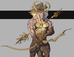 abs biceps bow_(weapon) dragon hi_res horn male muscular muscular_male muscular_thighs mythological_creature mythological_scalie mythology neck_muscles pacelic pecs ranged_weapon scalie solo weapon