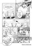 absurd_res ailurid anthro bear berg_(pe++) canid canine canis chen_(pe++) comic dialogue digital_media_(artwork) domestic_dog english_text group hi_res high_school horn humanoid kemo_cafe lew_(pe++) male male/male mammal overweight pe pinlin_(pe++) red_panda school speech_bubble sport strawberry_milk_(artist) student teacher text url wolf wrestling