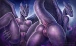 absurd_res anthro anus areola big_breasts breasts butt dark_souls darkeater_midir dragon female fromsoftware genitals hi_res horn izneg mythological_creature mythological_scalie mythology navel nipples non-mammal_breasts non-mammal_navel nude purple_body pussy raised_tail scalie spread_legs spreading tail tail_anus thick_tail thick_thighs wide_hips wings