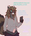 alain_the_raccoon_(softthaicat) anthro balls blush bodily_fluids bottomwear brown_hair caption clothed clothing erection feminization gender_transformation genital_fluids genitals hair hi_res hoodie humanoid_genitalia humanoid_penis hypnosis hypnotic_eyes lynnsnowmew male mammal mind_control open_mouth oversized_clothing penis procyonid raccoon smile solo spiral_eyes tail text topwear trans_(lore) trans_woman_(lore) transformation transformation_through_hypnosis