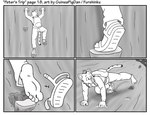 2019 5_fingers 5_toes anthro backpack barefoot black_and_white bottomwear climbing climbing_down clothing comic domestic_cat english_text falling falling_object feet felid feline felis fingers foot_focus footwear four_frame_image fur furshinku humanoid_feet humanoid_hands long_tail looking_back male mammal monochrome mountain mountainside pants peter_(furshinku) plantigrade pointy_ears prick_ears rear_view rock sandals shirt shoes snout soles solo striped_body striped_fur stripes tail text toes topwear