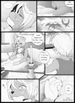 anthro avian bird canid canine celia_(s2-freak) comic dialogue english_text greyscale hi_res mammal monochrome s2-freak text