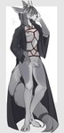 absurd_res anthro bdsm bondage bound clothing coat eyewear femboy ferka genitals glasses hair hi_res horn long_hair long_tail male penis restraints rope rope_bondage rope_harness sahash shy small_penis solo tail the_crown_of_leaves tja topwear