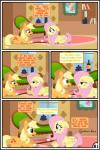 absurd_res applejack_(mlp) base_three_layout blockage_(layout) blonde_hair blue_eyes bookshelf comic digital_media_(artwork) duo earth_pony equid equine female feral fluttershy_(mlp) four_frame_image friendship_is_magic furniture green_eyes gutovi-kun hair hasbro hi_res horizontal_blockage horse mammal my_little_pony mythological_creature mythological_equine mythology pegasus pink_hair pony three_row_layout wall_art window wings