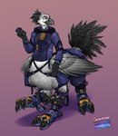 2024 4_legs avian avian_taur bottomwear chocobo_taur clothed_taur clothing feathers footwear furgonomic_bottomwear furgonomic_footwear furgonomics hi_res larru-larru tail tail_feathers taur wings