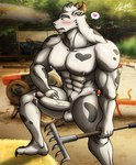 abs absurd_res alkan anthro balls big_pecs big_penis blush bodily_fluids bovid bovine breast_milking brown_eyes cattle cum erection farm farmer feet fur genital_fluids genitals handjob heart_symbol hi_res horn humanoid_genitalia humanoid_penis lactating male male_lactation mammal milk muscular muscular_anthro muscular_male navel nipple_milking nipples nude nude_anthro nude_male pecs penile penis pubes rake sex solo spots step_pose sweat tools white_body white_fur