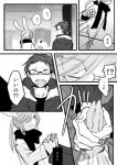 ?! ambiguous_gender anthro blush clothed clothing comic duo eyewear glasses greyscale hand_holding human japanese_text kemono lagomorph leporid male mammal monochrome open_mouth rabbit text translated ukisudori yaehara_makoto yura_kousuke