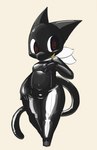 alternate_version_at_source anthro atlus beta_design beta_morgana_(persona) black_body bodysuit bulge clothing domestic_cat felid feline felis hi_res kerchief male mammal megami_tensei megami_tensei_persona navel neckerchief red_eyes sega sharp_teeth side_eye skinsuit solo spiral_eyes tail teeth tight_clothing toothy_grin vono wide_hips yellow_teeth