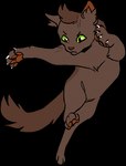 2021 alpha_channel ambiguous_gender brown_body brown_fur brown_inner_ear brown_inner_ear_fluff brown_nose brown_pawpads character_name claws digital_drawing_(artwork) digital_media_(artwork) digitigrade domestic_cat felid feline felis feral flat_colors full-length_portrait fur green_eyes head_tuft inner_ear_fluff jumping mammal midair nifty-senpai pawpads paws portrait rabbitleap_(thunderclan) simple_background solo tail transparent_background tuft warriors_(book_series) white_claws