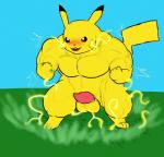 2016 anthro anthrofied balls biceps big_muscles blush charging_up cracks crouching digitigrade electricity energy erection fangs fist front_view fur generation_1_pokemon genitals huge_muscles male mammal muscular muscular_anthro muscular_male neck_muscles nintendo nude open_mouth pecs penis pikachu pokemon pokemon_(species) quads rodent smile smirk solo tapering_penis teeth tyr_remora yellow_body yellow_fur