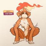 2018 4_fingers alternate_color alternate_species ambiguous_gender anthro biped brown_body brown_eyes brown_fur brown_markings cheek_tuft chest_tuft countershade_torso countershading crouching english_text eye_markings facial_tuft fakemon featureless_crotch fingerless_(marking) fingers fire firefightdex flaming_hair front_view full-length_portrait fur generation_4_pokemon hi_res infernape kayan_river_slow_loris leg_markings looking_away loris lorisoid mammal marco_fanjul marker_(artwork) markings mixed_media multicolored_body multicolored_fur nintendo nude pen_(artwork) pokemon pokemon_(species) portrait primate pseudo_hair shadow simple_background slim slow_loris smile smoke socks_(marking) solo strepsirrhine tan_body tan_skin text toony traditional_media_(artwork) tuft two_tone_body two_tone_fur white_background white_body white_countershading white_fur