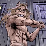 anthro baseball_bat bat_(object) building carlos_eduardo_cunha city clothed clothing equid equine half-length_portrait hi_res horse lycanthropeland male mammal outside portrait raining solo topless trans_(lore) trans_man_(lore) werecreature wereequine werehorse