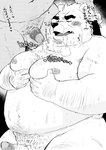 2024 anthro balls bear belly big_belly blush bodily_fluids cum cum_on_chest duo erection eyes_closed genital_fluids genitals hi_res kemono male male/male mammal mature_male moobs nipples overweight overweight_male penis shintatokoro