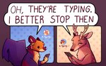 16:10 accessory antlers comic deer dialogue english_text finn_(glassshine) flower flower_in_hair fur glassshine hair hair_accessory hi_res horn mammal multicolored_body multicolored_fur penny_(glassshine) plant purple_body purple_fur simple_background simple_eyes solo tan_body tan_fur text widescreen