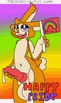 animal_genitalia animal_penis animated anthro apricot_(yare) balls bedroom_eyes big_balls big_penis blinking bodily_fluids canine_genitalia canine_penis countershading cum flag flag_(object) genital_fluids genitals hand_on_penis holding_flag holding_object lagomorph leporid lgbt_pride lgbt_pride_month looking_at_viewer male mammal masturbation narrowed_eyes navel open_mouth orange_body penis rabbit rainbow rainbow_arch rainbow_background rainbow_flag rainbow_symbol seductive short_playtime simple_background solo text theenyface white_body white_countershading