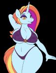 2017 absurd_res alpha_channel anthro anthrofied big_breasts bikini breasts cleavage clothed clothing curvy_figure equid equine female friendship_is_magic hasbro hi_res horn huge_breasts mammal my_little_pony mythological_creature mythological_equine mythology sassy_saddles_(mlp) simple_background solo stunnerpony swimwear thick_thighs transparent_background two-piece_swimsuit under_boob unicorn voluptuous wide_hips