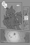 anthro blush butt comic dialogue duo generation_4_pokemon generation_9_pokemon hi_res lucario male male/male meowscarada monochrome nervous nintendo pokemon pokemon_(species) samu_(sincastermon) sincastermon vine_(sincastermon)