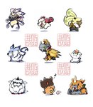 anthro bandai_namco blue_eyes chibi digimon digimon_(species) digimon_ghost_game feral garurumon gomamon greymon group hi_res horn ikkakumon labramon lagomorph lekismon leporid long_ears male mammal ponytail_ears rabbit symbareangoramon tusks wargreymon youzaiyouzai112 zudomon