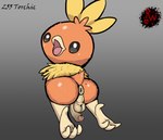 4_toes anus avian avian_feet backsack balls beak big_butt big_penis biped bipedal_feral bird butt darkened_genitalia digital_media_(artwork) feathers feet feral foreskin fuzzy generation_3_pokemon genitals hi_res humanoid_genitalia humanoid_penis looking_at_viewer looking_back male nintendo open_mouth orange_body penis pokemon pokemon_(species) presenting puffy_anus rapistwerewolf rear_view simple_background smile soles solo tail tail_feathers toes torchic