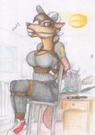 2017 absurd_res anthro arms_tied baseball_cap bdsm bed bedroom belt big_breasts biped blue_eyes bondage bottomwear bound bound_midriff bovid bovine breast_bondage breasts brown_hair canid canine chair cleavage cleave_gag cloth_gag clothed clothing colored_pencil_(artwork) denim denim_bottomwear denim_clothing duo english_text eyewear feet_tied female fluffy fluffy_tail footwear furniture gag gagged_talk gun hair handgun hands_behind_back hat headgear headwear hi_res improvised_gag inside jeans legs_tied long_hair looking_back mammal muffled packed_mouth pants peril plantigrade ponytail ranged_weapon restraints revolver rope rope_bondage shirt shoes sitting slim sneakers solo_focus spiritalpha struggling stuff_gag sunglasses tail text tied_to_chair topwear traditional_media_(artwork) vowelless vowelless_vocalization weapon window