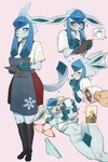 2022 absurd_res anthro anthrofied apron beverage blue_body blue_clothing blue_eyes blue_fur blue_panties blue_underwear blush bottomless bottomwear bra breasts canid canine clothed clothing coffee coffee_cup coffee_mug colored_edge_panties comic container covering covering_crotch cup eeveelution electronics female frozen fur generation_4_pokemon glaceon gudlmok99 heart_symbol hi_res human mammal medium_breasts mug nintendo panties pattern_bottomwear pattern_clothing pattern_panties pattern_underwear phone pink_bra pink_clothing pink_underwear pokemon pokemon_(species) shirt simple_background striped_bottomwear striped_clothing striped_panties striped_underwear stripes topwear under_boob underwear undressing waiter waitress_uniform white_clothing white_panties white_underwear