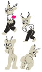 absurd_res anormaluser anthro anus balls blowing_kiss butt clothing deer embarrassed eyewear eyewear_only foreskin genitals glasses glasses_only heart_symbol hi_res kakukaku_shikajika_(daihatsu_motors) male mammal multiple_images nude on_model paws penis pose shy simple_background solo style_emulation sweater topwear wearing_glasses