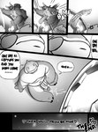 2023 absurd_res alien anthro anthrofied bodily_fluids breaking_restraints comic cum cum_on_ground dialogue disney duo english_text erection experiment_(lilo_and_stitch) gantu genital_fluids genitals gesture greyscale grin hand_gesture hi_res high-angle_view himbo_stitch kamudragon lilo_and_stitch male male/male marine monochrome moobs onomatopoeia overweight overweight_male penis shaka_sign sharp_teeth sitting size_difference smile sound_effects spiked_penis spikes spikes_(anatomy) stitch_(lilo_and_stitch) teeth text