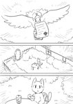 2017 ambiguous_gender anthro avian bird columbid comic domestic_cat doukutsunezumi felid feline felis feral hi_res kemono mammal monochrome pigeon right_to_left shironeko_(doukutsunezumi)