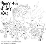 2024 4th_of_july adam_summers_(forestdale) american_flag anthro avian bird canid canine canis dallas_burnside_(forestdale) dalmatian deer domestic_cat domestic_dog drum drumstick_(musical) felid feline felis female flute forestdale fox group gun hi_res holidays hybrid izabell_carroll_(forestdale) jake_noel_(forestdale) kyle_kendricks_(forestdale) lagomorph leporid male mammal monochrome musical_instrument nauyaco oscine passerine percussion_instrument rabbit ranged_weapon rifle sora_jeon_(forestdale) sparrow text united_states_of_america url weapon wind_instrument wolf woodwind_instrument