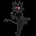 1:1 4_eyes alpha_channel anthro asrieah_(akittu) black_body black_claws black_fur black_horn black_tail bump_attack claws demon domestic_cat eyelashes felid feline felis fur horn mammal multi_eye neck_tuft open_mouth paws pink_sclera smile solo spade_tail tail tongue tuft white_eyes