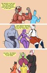 anthro bewear big_breasts black_body blaziken blush breasts bulge cinderace comic duo english_text female generation_1_pokemon generation_3_pokemon generation_7_pokemon generation_8_pokemon group gynomorph hi_res huge_breasts human intersex jovi_cap machoke male mammal nintendo pokemon pokemon_(species) red_body text torracat trio tsareena white_body