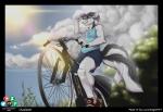 azaleesh bicycle bottomwear canid canine clothed clothing cloud cycling male mammal maxx mountain_bike outside shirt shorts solo sun topwear vehicle