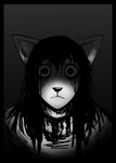 anthro black_hair blood bodily_fluids canid canine canis carol_(hladilnik) domestic_dog female ghost gore hair hi_res hladilnik looking_at_viewer mammal medium_hair monochrome sketch solo spirit