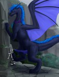 blue_hair bodily_fluids cum cum_on_ground cumshot dragon ejaculation erection feral fur furred_dragon furred_scalie genital_fluids genitals hair hi_res magnus_(magnusvesper) male manual_masturbation masturbation membrane_(anatomy) membranous_wings mythological_creature mythological_scalie mythology penile penile_masturbation penis purple_membrane sassycat531 scalie solo tail wings