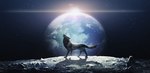 2019 amamidori amazing_background artist_name black_background canid canine canis cloud continent detailed detailed_background digital_media_(artwork) digital_painting_(artwork) earth eclipse european_mythology feral fur howl japanese_text lens_flare light lighting lunar_eclipse male mammal moon mythology norse_mythology on_moon planet quadruped rock scenery_porn scp-3609 scp_foundation sea shadow simple_background solo space star sun tail text water watermark wolf wolf_tail