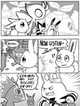 2019 3:4 4_panel_comic ambiguous_gender anthro badge bag black_and_white black_text bodily_fluids building celebi celebi_(yapc) comic day dialogue digital_media_(artwork) eevee elekid ellipsis english_text exclamation_point flavia-elric fur generation_1_pokemon generation_2_pokemon generation_3_pokemon group inner_monologue kecleon legendary_pokemon looking_at_another lux_(yapc) monochrome neck_tuft neil_(yapc) nintendo open_mouth outside paris_(yapc) path pichu plant pokemon pokemon_(species) pokemon_mystery_dungeon pupils question_mark sentret sign speech_bubble spike_chunsoft sweat sweatdrop talking_to_another terry_(yapc) text thinking tree tuft window