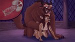 16:9 anthro beast_(disney) beauty_and_the_beast belle_(beauty_and_the_beast) bodily_fluids cum cum_in_pussy cum_in_uterus cum_inside deer disney duo female genital_fluids hi_res humanoid internal internal_vaginal knot knotting male male/female mammal rowan_crimes transformation uterus widescreen