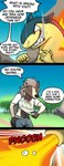 2024 2024_pokemon_gigaleak angry anthro badger clothing comic dialogue duo english_text fire flamethrower_(move) flirting generation_2_pokemon hi_res male male/male mammal mustelid musteline nintendo outside pokemon pokemon_(species) rape_baiting smoke smoke_from_mouth smoke_from_nose teeth text trashbadger trashbadger_(fursona) typhlosion undressing