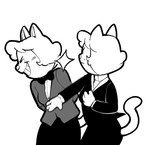 amy_(creator_ant) anthro black_and_white breasts clothed clothing creator_ant domestic_cat duo face_slap felid feline felis female fully_clothed hair hi_res mammal meme monochrome short_hair simple_background slap suit tail will_smith_slapping_chris_rock