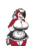 angry anthro big_breasts blush blush_lines breasts canid canine clothing female generation_7_pokemon katiefurfur lycanroc maid_uniform mammal midnight_lycanroc nintendo nipples pokemon pokemon_(species) solo thick_thighs uniform wide_hips