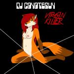 1:1 album_cover anthro belly biped black_background black_nose breasts canid canine convenient_censorship cover djcoyoteguy female fox fur genitals green_eyes hair hi_res kneeling lindsey_(djcoyoteguy) mammal navel nipples nude orange_body orange_fur parody pussy red_hair scorpions simple_background solo virgin_killer white_belly white_body white_fur