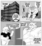 absurd_res anthro apartment big_muscles bottomwear bovid canid canine caprine clothing comic dex_(parttimeyeen) dialogue english_text eyewear felid feline footwear furniture gabriel_(parttimeyeen) glasses goat group hat headgear headwear hi_res horn huge_muscles hyper hyper_muscles juice_(parttimeyeen) juice_box male mammal monochrome muscular muscular_anthro muscular_arms muscular_legs muscular_male muscular_thighs overweight overweight_male pants parttimeyeen_(artist) shirt shoes shorts sofa text tight_clothing topwear trio