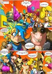 activision anthro bandicoot big_breasts blush breasts brown_body canid canine canis clothed clothing coco_bandicoot comic crash_bandicoot crash_bandicoot_(series) crocodile crocodilian dialogue dingo dingodile doctor_neo_cortex female fully_clothed group hair hi_res human hybrid lips mad-project male mammal marsupial mohawk multicolored_hair overweight overweight_male pirate_tawna reptile scalie sharp_teeth suspicious teeth