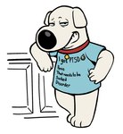 anonpupb anthro brian_griffin canid canine canis clothing collar domestic_dog english_text family_guy half-closed_eyes humor looking_at_viewer male mammal narrowed_eyes shirt smile solo suggestive_shirt text topwear